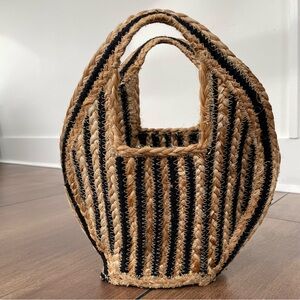 Magid Black and Tan Tote Bag with Striped Pattern and Woven Design